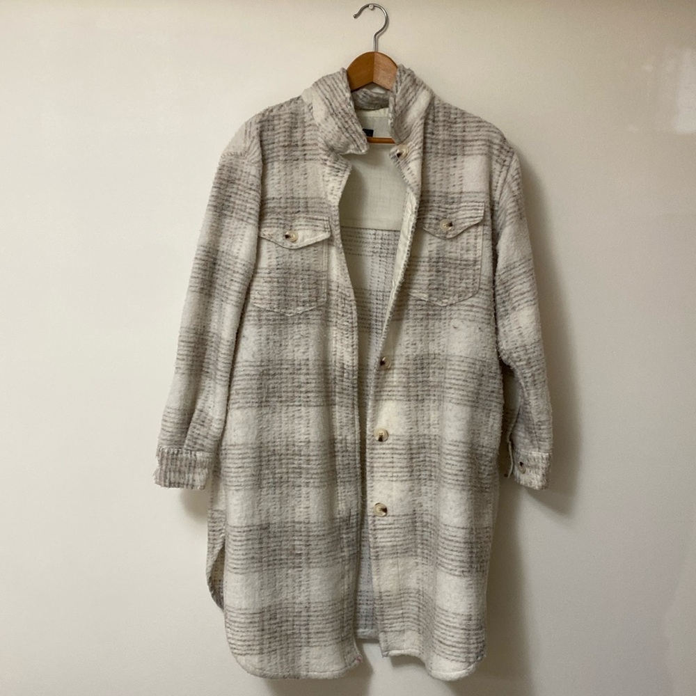 Long pea coat flannel sweater